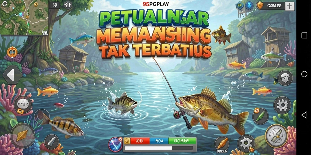 Screenshot gameplay 95PGPLAY yang menampilkan suasana memancing yang seru.