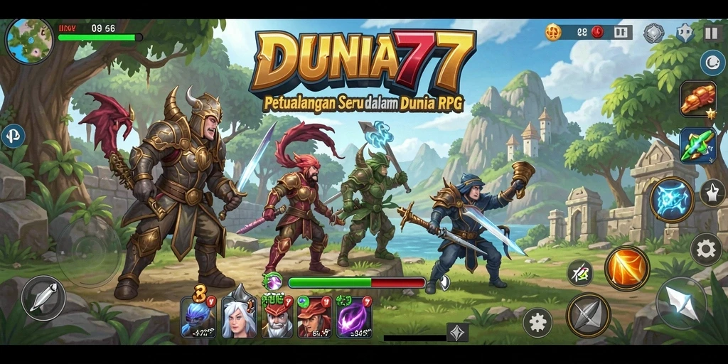 Tampilan gameplay mendebarkan dalam DUNIA77, tunjukkan aksi RPG yang intens.