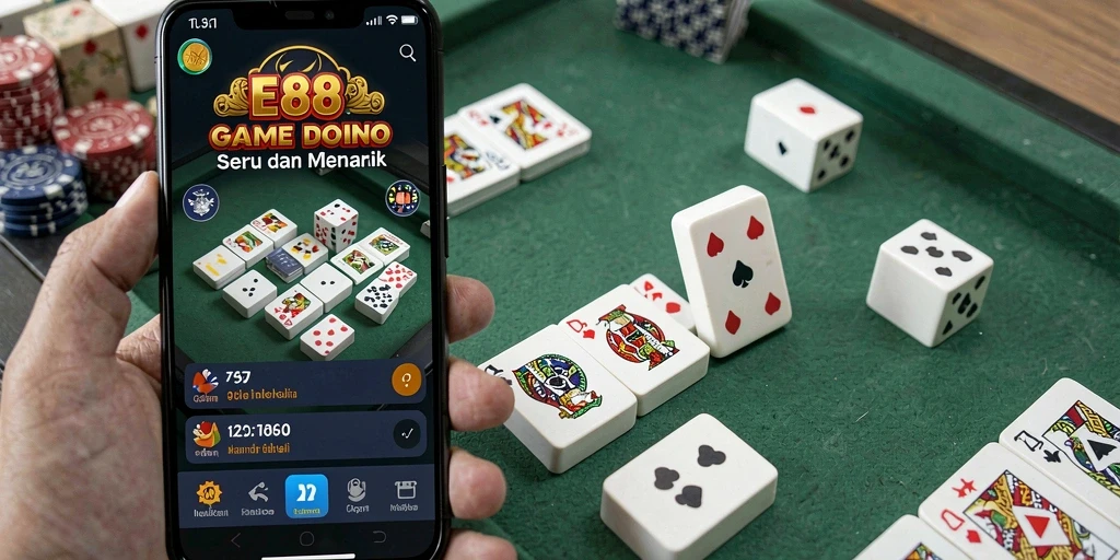 Screenshot utama E88 yang menampilkan gameplay Domino yang seru.
