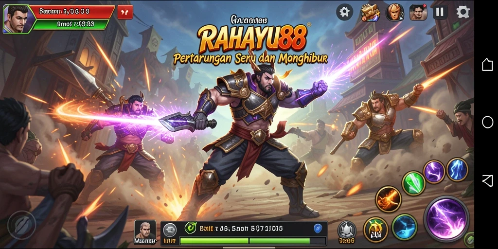 Screenshot RAHAYU88 menampilkan pertarungan seru dengan karakter unik.