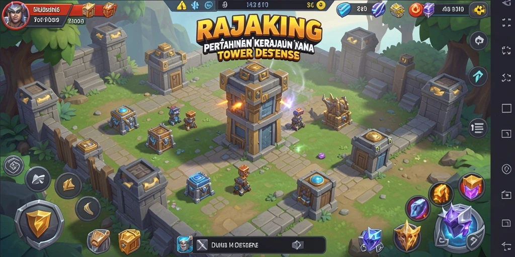 Tangkapan layar menunjukkan aksi gameplay Tower Defense yang menegangkan.