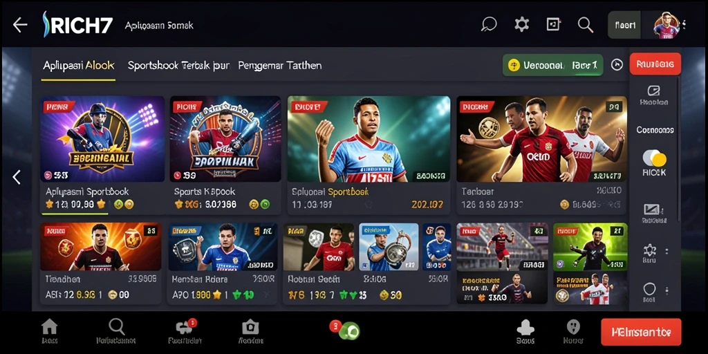 Screenshot RICH7 menunjukkan antarmuka taruhan olahraga yang menarik.