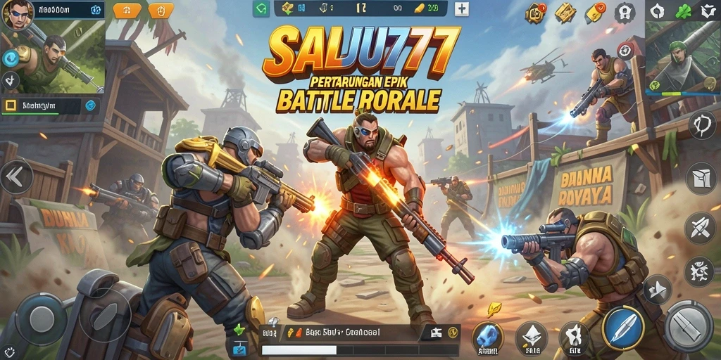 Tangkapan layar utama SALJU777 menampilkan aksi seru dalam Battle Royale.