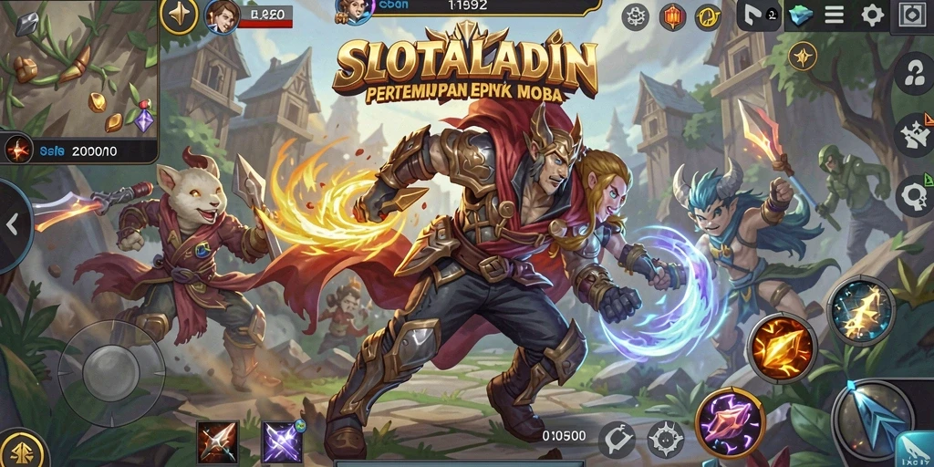 Tangkapan layar menampilkan pertarungan intens dalam SLOTALADIN.