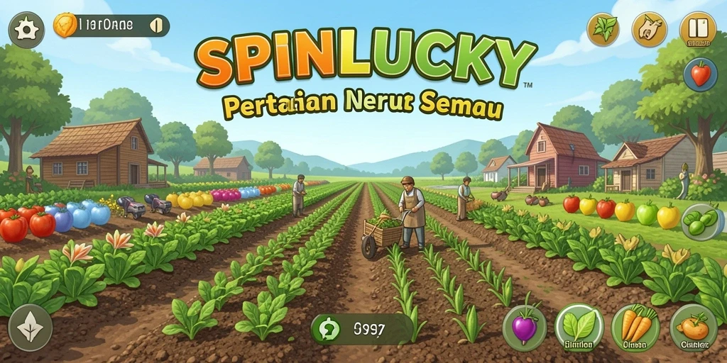 Tampilan screenshot dari gameplay <strong>SPINLUCKY</strong> yang menampilkan aktivitas pertanian yang seru.