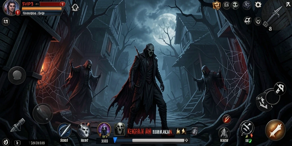 Screenshot gameplay SVIP3 menampilkan suasana Horror yang mencekam.