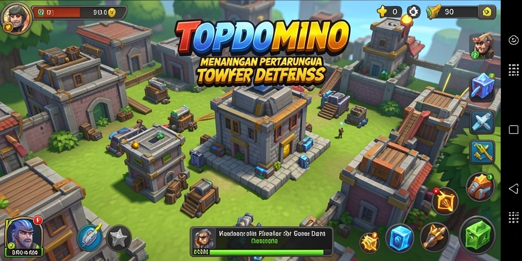 Screenshot gameplay <strong>TOPDOMINO</strong> yang menunjukkan aksi menara pertahanan yang epik.