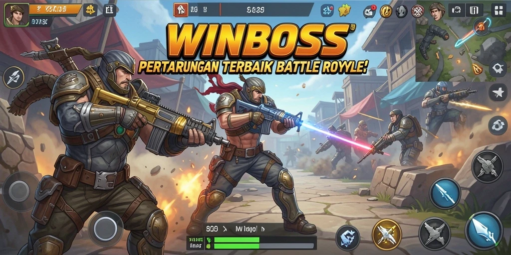 Tangkapan layar gameplay WINBOSS yang menunjukkan pertempuran intens.