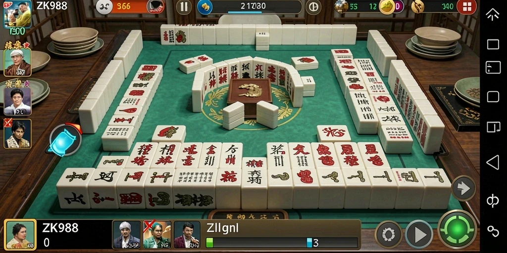 Screenshot ZK988 menunjukkan gameplay Mahjong yang menarik.